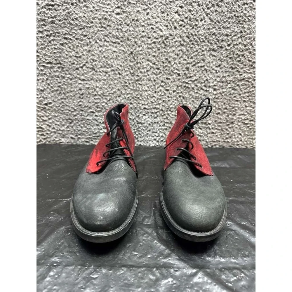 Profession Bottier Suede & Leather Lace-Up Chukka Boots Red Black Men Size 42 EU